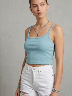 Colsie Blue Ribbed Cropped Ribbed Soft Tank Top
